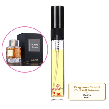 Mostra fiola din Parfumul Fragrance World Cocktail Intense, decant sticla cu pulverizator