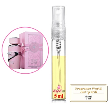 Mostra fiola din Parfumul Fragrance World Just Wardi, decant sticla cu pulverizator - Img 4