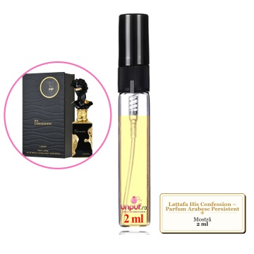 Mostra fiola din Parfumul Lattafa His Confession – Parfum Arabesc Persistent, decant sticla cu pulverizator