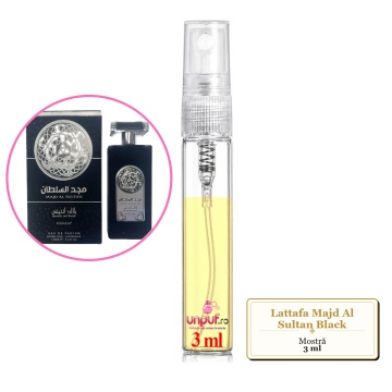 Mostra fiola din Parfumul Lattafa Majd Al Sultan Black, decant sticla cu pulverizator - Img 3