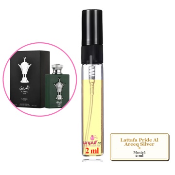 Mostra fiola din Parfumul Lattafa Pride Al Areeq Silver, decant sticla cu pulverizator