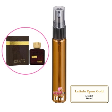 Mostra fiola din Parfumul Lattafa Ramz Gold, decant sticla cu pulverizator