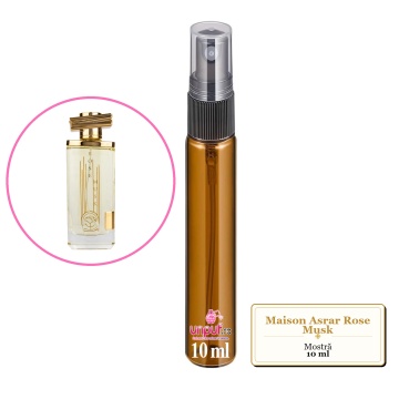 Mostra fiola din Parfumul Maison Asrar Rose Musk, decant sticla cu pulverizator