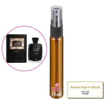 Mostra fiola din Parfumul Rasasi Hawas Black, decant sticla cu pulverizator