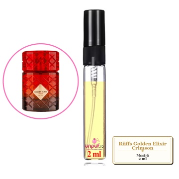 Mostra fiola din Parfumul Riiffs Golden Elixir Crimson, decant sticla cu pulverizator