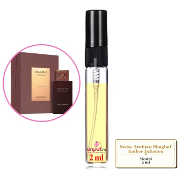 Mostra fiola din Parfumul Swiss Arabian Shaghaf Amber Infusion, decant sticla cu pulverizator