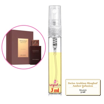 Mostra fiola din Parfumul Swiss Arabian Shaghaf Amber Infusion, decant sticla cu pulverizator - Img 3