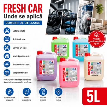 Odorizant auto PRO X Fresh CAR Turbo Gum, aromă energizantă de gumă Turbo, împrospătare aer și parfum de durată, 5 L, 4x Stickere - Img 2