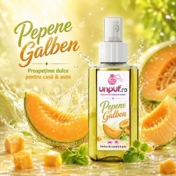 Odorizant auto si casa Unpuf Pepene Galben, cu pulverizator, aroma dulce si fructata de pepene galben, improspatare aer si parfum de durata, 75 ml - Img 2