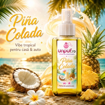 Odorizant auto si casa Unpuf Pina Colada, cu pulverizator, aroma exotica tropicala de ananas si cocos, improspatare aer si parfum de durata, 75 ml - Img 2