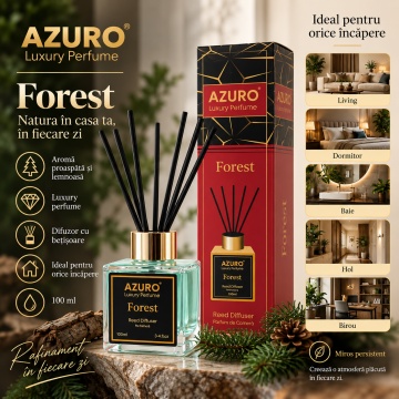 Odorizant Cameră Azuro Forest Luxury Perfume, Difuzor cu Bețișoare, Parfum Ambiental Fresh, 100 ml - Img 2