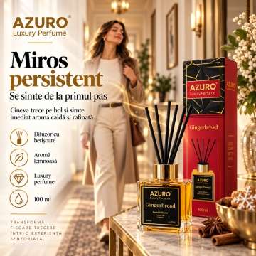 Odorizant Cameră Azuro Gingerbread Luxury Perfume, Difuzor cu Bețișoare, Aromă Lemnoasă, Parfum Ambiental, 100 ml - Img 2