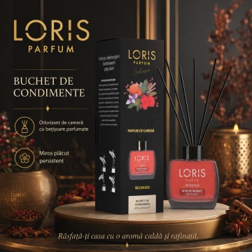 Odorizant de Cameră cu Bețișoare Parfumate Loris Parfum Buchet de Condimente, 120 ml, Esență Condimentată, Miros Cald și Persistent