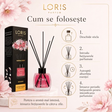 Odorizant de Cameră cu Bețișoare Parfumate Loris Parfum Flori de Grădină, 120 ml, Esență Florală, Miros Plăcut și Persistent - Img 4