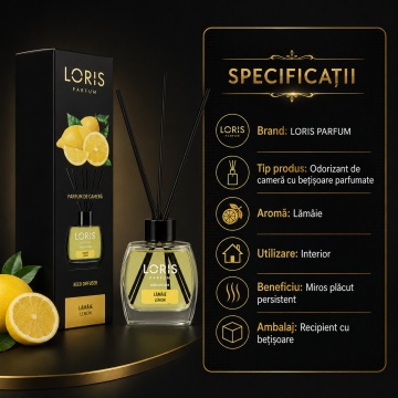 Odorizant de Cameră cu Bețișoare Parfumate Loris Parfum Lămâie, 120 ml, Esență Fresh Citrică, Miros Plăcut și Persistent - Img 2