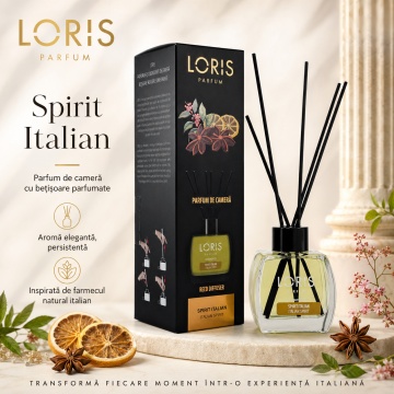 Odorizant de Cameră cu Bețișoare Parfumate Loris Parfum Spirit Italian, 120 ml, Esență Italian Spirit, Miros Elegant și Persistent