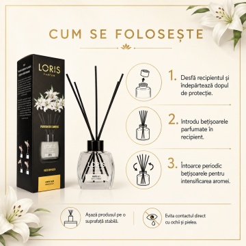 Odorizant de Cameră cu Bețișoare Parfumate Loris Parfum White Lily, 120 ml, Esență Crin Alb, Miros Plăcut și Persistent - Img 4
