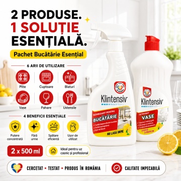 Pachet bucatarie esential Klintensiv, detergent de vase si degresant bucatarie, curatare si degresare rapida, 2x 500 ml, 4x Stickere - Img 3