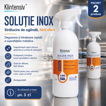 Pachet degresant profesional cuptor si solutie inox Klintensiv Professional, DEGRASS concentrat pentru grasime arsa si curatare suprafete metalice, 2x 1 L, 4x Stickere - Img 4