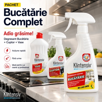 Pachet solutii curatenie bucatarie Klintensiv, degresant, solutie cuptor si detergent de vase, pentru grasime arsa si murdarie persistenta, 3x 500 ml, 4x Stickere - Img 3
