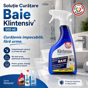 Pachet solutii curatenie generala intensiva Klintensiv, degresant cu bicarbonat, solutie baie, gel detartrant WC si detergent pardoseli, 4 produse, 2,75 L, 4x Stickere - Img 3