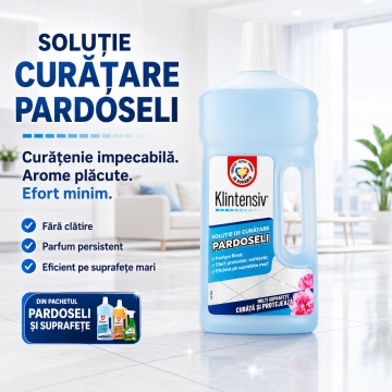 Pachet solutii curatenie pardoseli, parchet si suprafete Klintensiv KlinSmart, detergent pardoseli, solutie parchet si protectie remanenta, 3 produse, 2,5 L, 4x Stickere - Img 3