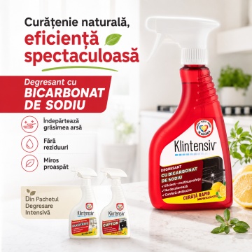 Pachet solutii degresare intensiva Klintensiv, degresant cu bicarbonat, degresant bucatarie si solutie cuptor, pentru grasime arsa si depuneri persistente, 3x 500 ml, 4x Stickere - Img 3