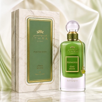 Parfum Arăbesc Ard Al Zaafaran Ithra Pistachio 100 ml, Apă de Parfum Unisex Damă și Bărbat, Aromă Gurmand Orientală cu Fistic, Cardamom, Citrice, Ciocolată Albă, Frișcă, Flori Albe, Mosc și Vanilie