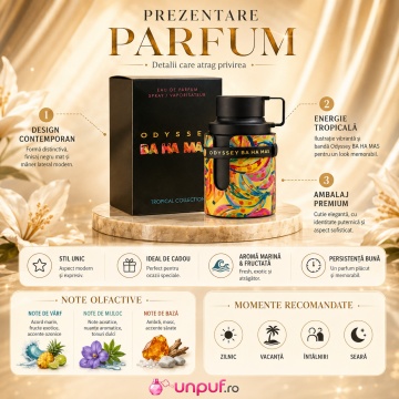 Parfum Arăbesc Armaf Odyssey Ba Ha Mas 100 ml, Apă de Parfum Unisex Damă și Bărbat, Aromă Aromatic Orientală Fresh Marină și Tropicală Inspirată de Invictus Aqua - Img 3
