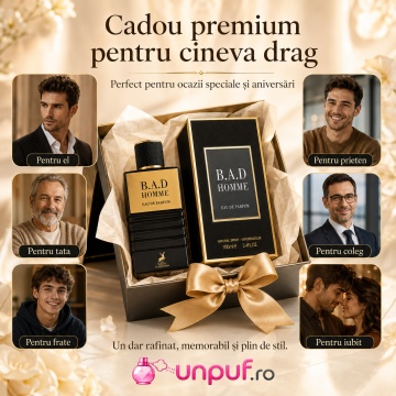 Parfum Arăbesc B.A.D. Homme Maison Alhambra 100 ml, Apă de Parfum Bărbați, Inspirat Bad Boy Carolina Herrera, Aromă Oriental Condimentată Ambrată cu Piper Alb, Bergamotă, Piper Negru, Cedru, Salvie, Boabe de Tonka, Cacao și Lemn de Ambră Amberwood - Img 7