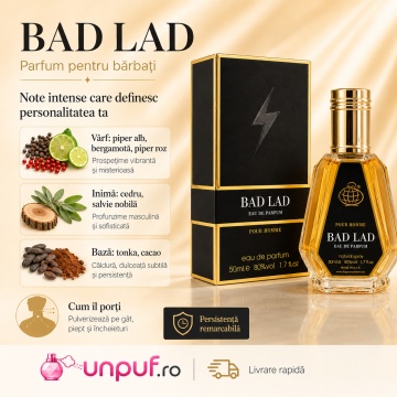 Parfum Arăbesc Bad Lad Eau de Parfum 50 ml, Bărbat, Aromă Oriental Lemnos Gourmand, Condimentată, Intensă și Masculină, Inspirată de Bad Boy Le Parfum Carolina Herrera - Img 9