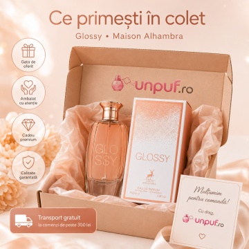 Parfum Arăbesc Damă Glossy Maison Alhambra 100 ml, Apă de Parfum, Inspirat de Idôle L’Intense Lancôme, Aromă Floral Orientală cu Frezie, Bergamotă, Ceai, Floare de Portocal, Iasomie, Orhidee, Trandafir, Mosc, Paciuli și Vanilie - Img 4