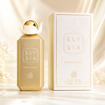 Parfum Arăbesc Elysia Sugar Patchouli Fragrance World 100 ml, Apă de Parfum Damă, Aromă Gourmand Patchouli Dulce cu Fructe Roșii, Bergamotă, Zahăr Brun, Tonka, Caramel, Flori Albe, Patchouli, Ambră, Mosc și Vanilie