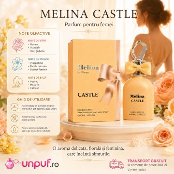 Parfum Arăbesc Emper Melina Castle 80 ml, Apă de Parfum Damă, Inspirat Cassili, Aromă Aromatic Orientală Feminină cu Citrice, Condimente, Note Proaspete, Flori Albe, Lavandă, Note Calde, Lemn de Cedru, Ambră și Mosc - Img 9
