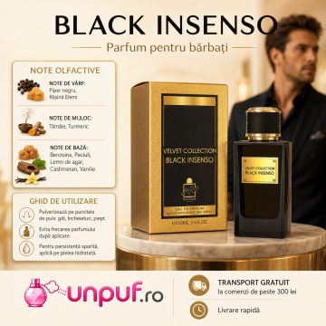 Parfum Arăbesc Emper Velvet Collection Black Insenso 100 ml, Apă de Parfum Unisex, Damă și Bărbat, Inspirat Velvet Incenso, Aromă Oriental Tămâioasă cu Piper Negru, Rășină Elemi, Tămâie, Turmeric, Benzoină, Paciuli, Lemn de Agar Oud, Cașmeran, Vanilie, Am - Img 9