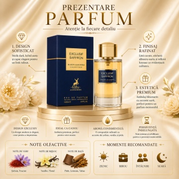 Parfum Arăbesc Exclusif Saffron Maison Alhambra 100 ml, Apă de Parfum Unisex, Damă și Bărbat, Inspirat Saffron Lazuli Carolina Herrera, Aromă Oriental Condimentată cu Șofran, Coacăze Negre, Boabe de Tonka, Trandafir, Stânjenel, Piele, Lemn de Guaiac și Va - Img 7