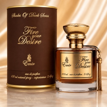 Parfum Arăbesc Fire Your Desire Emir 100 ml, Apă de Parfum Unisex Damă și Bărbat, Aromă Oriental Gourmand Băuturi Fine, Coniac, Scorțișoară, Alune, Curmale, Pralină și Vanilie, Inspirată de Angels' Share Kilian