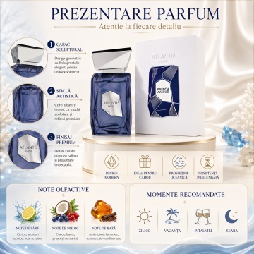 Parfum Arăbesc French Avenue Atlantis 100 ml, Extract de Parfum Unisex, Damă și Bărbat, Inspirat Wavechild, Aromă Acvatic Fructată Fresh Oceanică cu Citrice, Portocală, Mandarină, Lămâie, Pepene, Cocos, Ambră, Mosc, Cedru, Cacao, Amberwood și Ambergris - Img 8