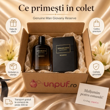Parfum Arăbesc Genuine Man Giovany Reserve Fragrance World 100 ml, Apă de Parfum Bărbat, Aromă Lemnos Ambrată cu Iris, Whisky, Bergamotă, Castan, Cacao, Lavandă, Cedru, Patchouli și Ambră - Img 4
