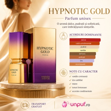 Parfum Arăbesc Hypnotic Gold French Avenue 100 ml, Apă de Parfum Unisex, Damă și Bărbat, Inspirat A Night In Marrakesh, Aromă Oriental Ambrată Dulce și Cald Condimentată cu Șofran, Citrice, Rășini, Flori Albe, Note Balsamice, Vanilie, Iris, Miere, Lemn de - Img 9