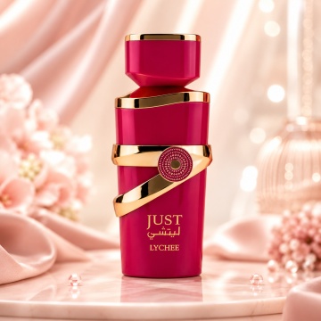 Parfum Arăbesc Just Lychee Fragrance World 100 ml, Apă de Parfum Damă, Aromă Floral Fructată cu Lici, Ananas, Caramel, Coacăză Neagră, Ambră, Lăcrămioară, Trandafir, Mosc, Mușchi și Vanilie - Img 2