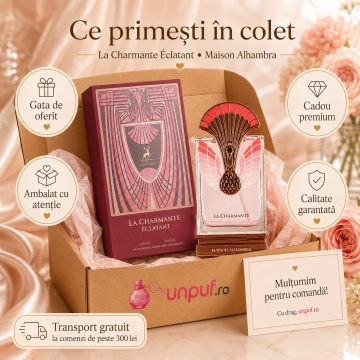 Parfum Arăbesc La Charmante Éclatant Maison Alhambra EDP 100 ml Unisex, Inspirat Pink Boa Stéphane Humbert Lucas 777, Aromă Floral Fructată cu Coacăză Neagră, Zmeură, Bujor, Trandafir, Vanilie și Mosc - Img 4