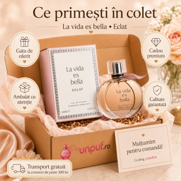 Parfum Arăbesc La Vida es Bella Fragrance World 100 ml, Apă de Parfum Damă, Aromă Floral Fructată Gourmand cu Coacăze Negre, Pară, Floare de Portocal, Iasomie, Iris, Patchouli, Tonka, Pralină și Vanilie - Img 4