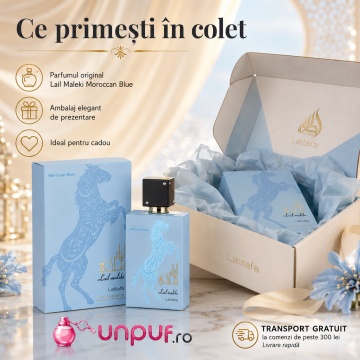Parfum Arăbesc Lail Maleki Moroccan Blue Lattafa 100 ml, Apă de Parfum Bărbat, Aromă Lemnos Aromatică cu Bergamotă, Citrice, Ambră, Mosc, Note Florale, Oud, Lemn de Santal și Paciuli - Img 4