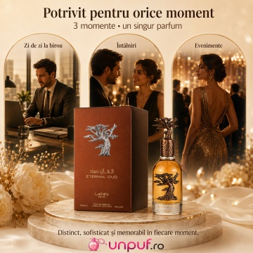 Parfum Arăbesc Lattafa Eternal Oud 100 ml, Apă de Parfum Unisex, Aromă Orientală Ambrată cu Prună, Vanilie și Tonka - Img 6