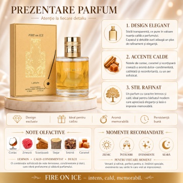 Parfum Arăbesc Lattafa Fire On Ice 110 ml, Apă de Parfum Unisex, Aromă Cald Condimentată cu Cognac, Zmeură, Scorțișoară și Caramel - Img 6