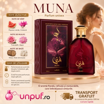 Parfum Arăbesc Lattafa Muna 100 ml, Apă de Parfum Unisex, Aromă Fresh Florală cu Căpșune, Pepene Verde, Trandafir și Mosc - Img 9