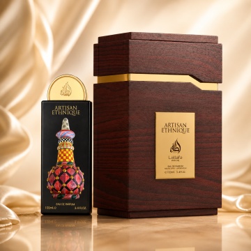 Parfum Arăbesc Lattafa Pride Artisan Ethnique 100 ml, Apă de Parfum Damă, Aromă Gurmandă cu Scorțișoară, Rom, Zahăr, Vanilie, Caramel, Boabe de Tonka și Note Lemnoase
