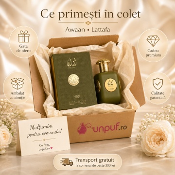Parfum Arăbesc Lattafa Pride Awaan Gold EDP 100 ml Unisex, Inspirat Coco Mademoiselle, Aromă Citric Florală cu Bergamotă, Portocală, Floare de Portocal, Iasomie, Patchouli, Lemn de Santal și Mosc - Img 4