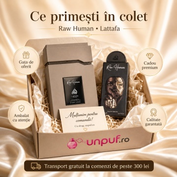 Parfum Arăbesc Lattafa Pride Raw Human EDP 100 ml Unisex, Inspirat Garçon Manqué, Aromă Oriental Lemnoasă cu Caise, Prune, Piper Roz, Osmanthus, Piele, Olibanum, Styrax și Balsam de Brad - Img 4